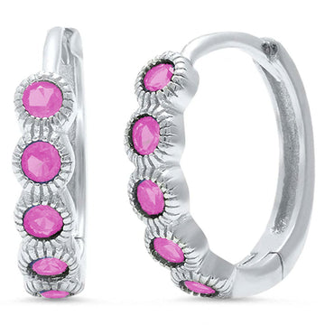 Huggie Hoop Earring Round Pink CZ 925 Sterling Silver